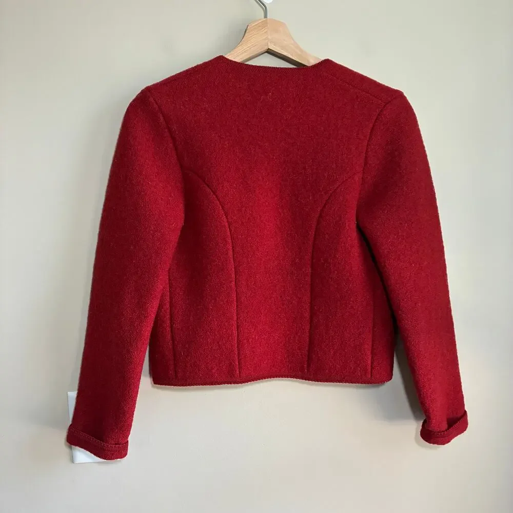 Vintage Geiger tyrol made in austria pure new wool 34 red felted jacket HOLES